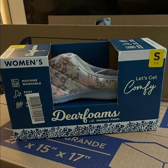 Dearfoams Pink and Blue Plush Slippers - Picture 2 of 4